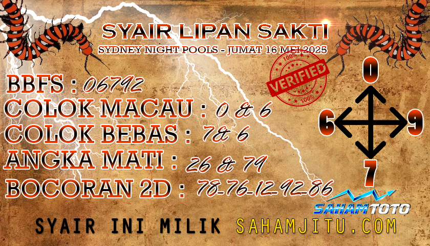 Syair Lipan Sakti SydneyNight Hari ini Jumat, 16 Mei 2025