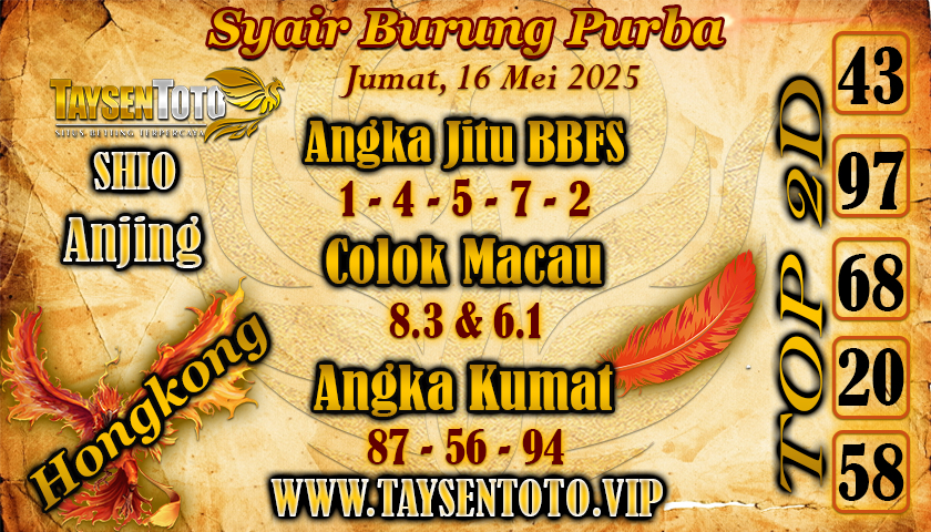 Syair Burung Purba HK Hari Jumat, 16 Mei 2025
