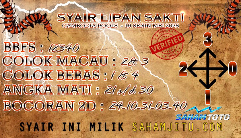 Syair Lipan Sakti Cambodia pools Hari Ini Senin, 19 Mei 2025