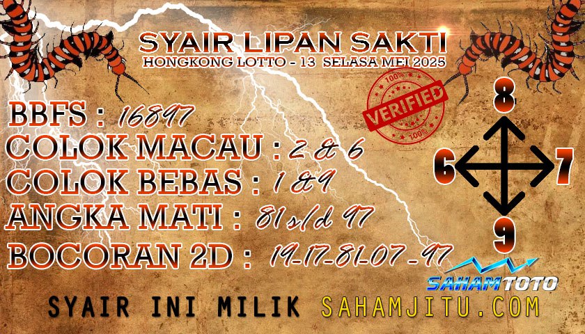 Syair Lipan Sakti HONGKONG LOTTOs Hari Ini Selasa, 13 Mei 2025