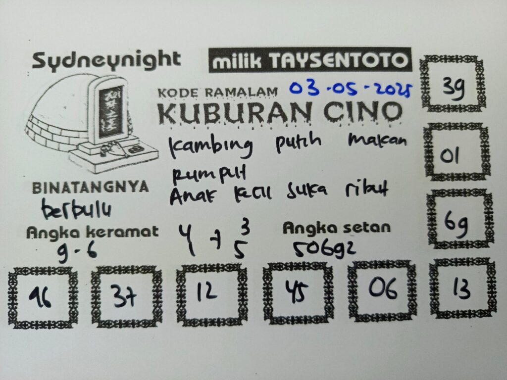 Syair Kuburan Cino SydneyNight Hari ini Sabtu, 03 Mei 2025