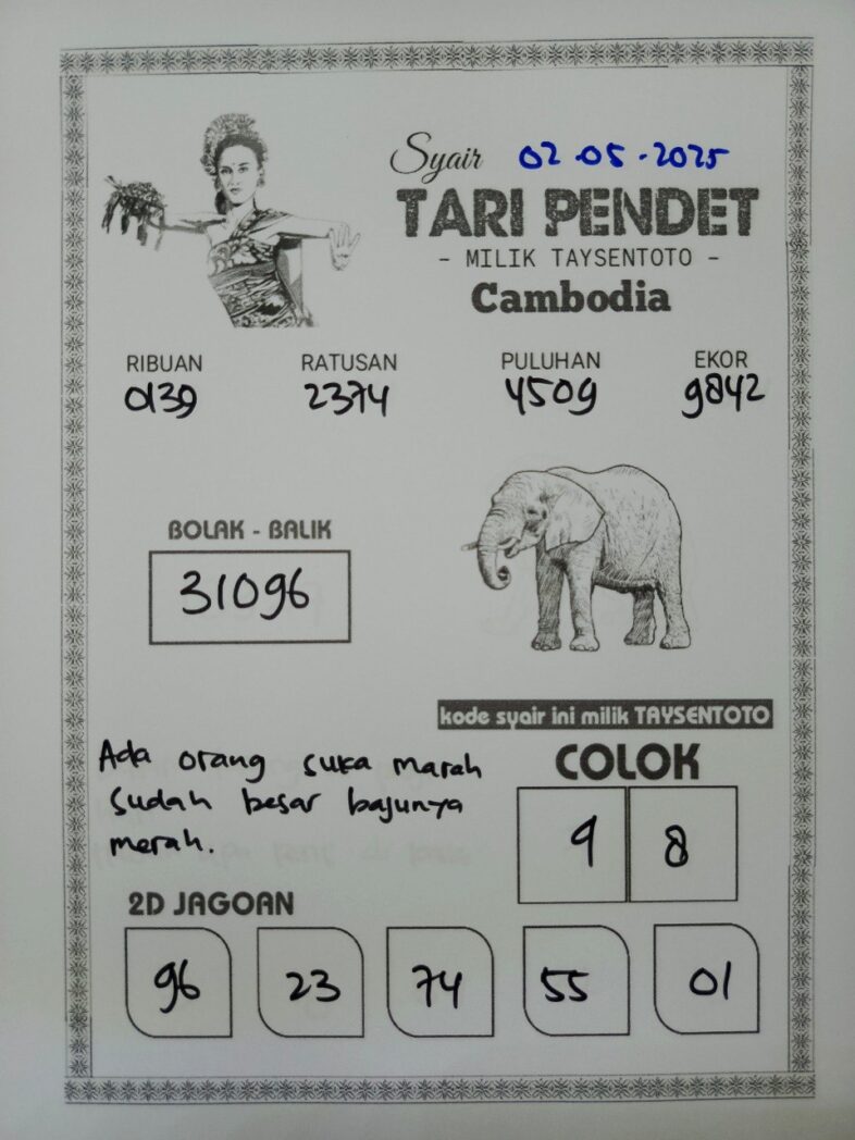 Syair Tari Pendet Cambodia Hari Ini Jumat, 02 Mei 2025