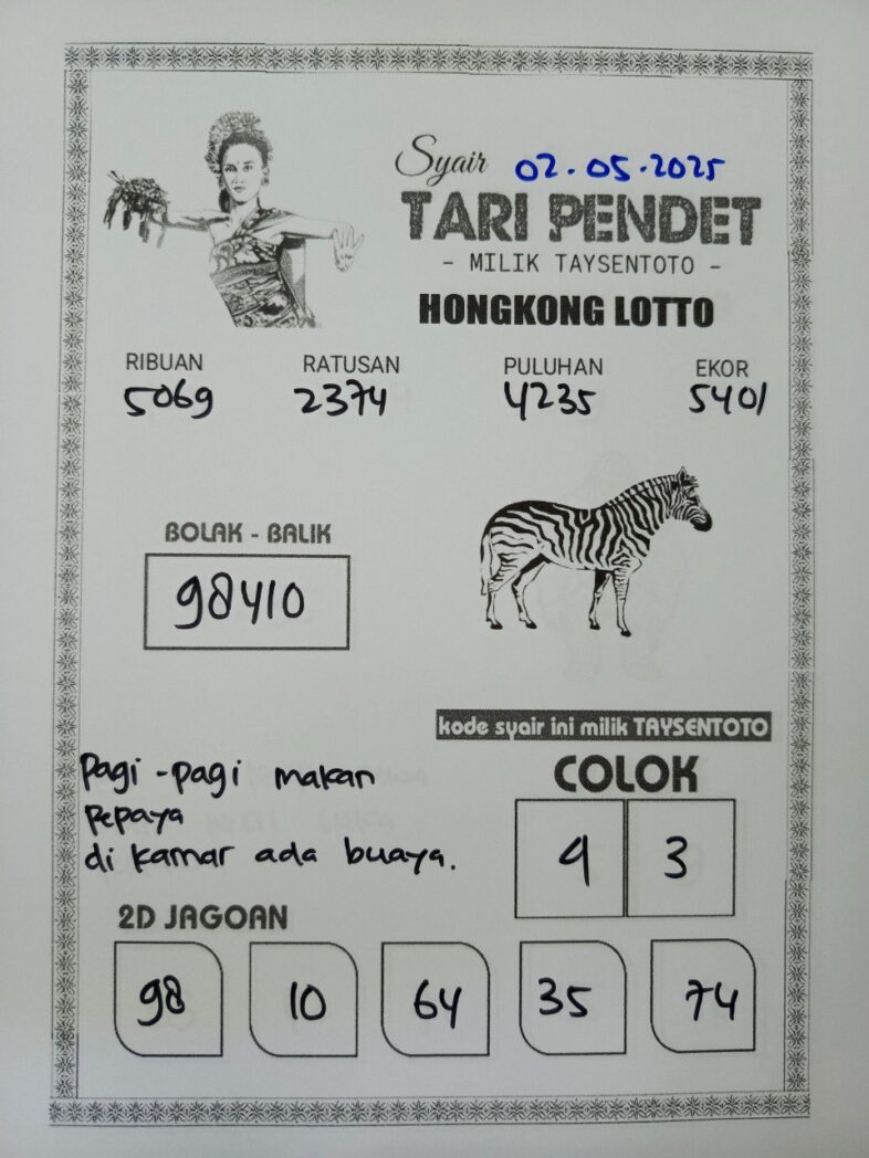 Syair Tari Pendet HK Hari Jumat, 02 Mei 2025