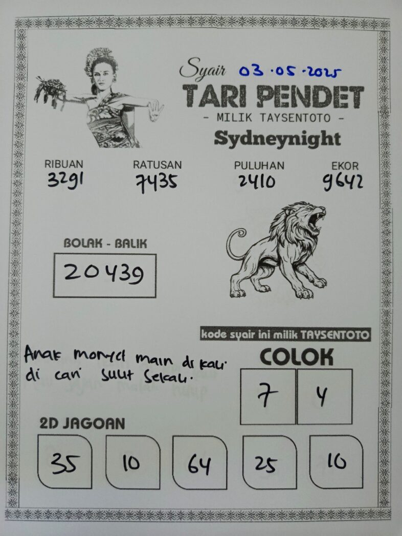 Syair Tari Pendet SydneyNight Hari ini Sabtu, 03 Mei 2025