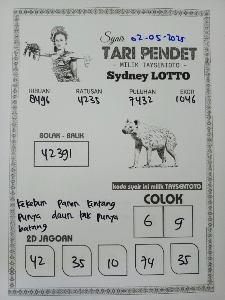 Syair Tari Pendet Sydney Hari ini Jumat, 02 Mei 2025