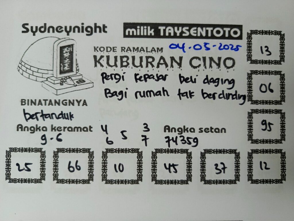 Syair Kuburan Cino SydneyNight Hari ini Minggu, 04 Mei 2025