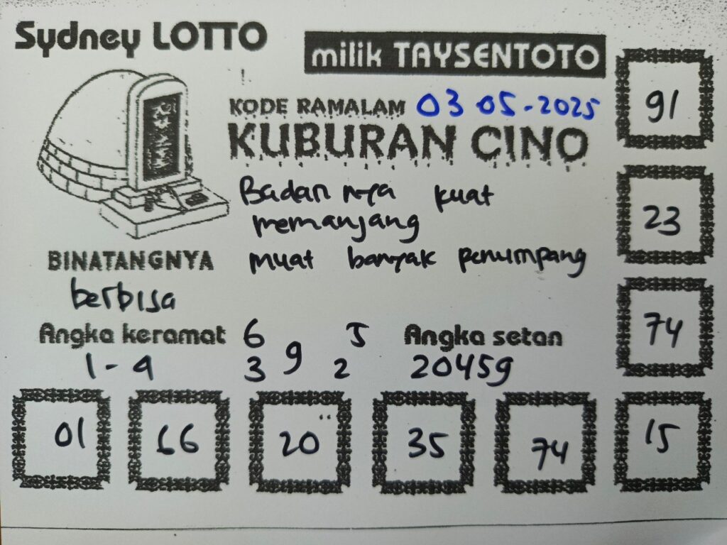 Syair Kuburan Cino Sydney Hari ini Sabtu, 03 Mei 2025