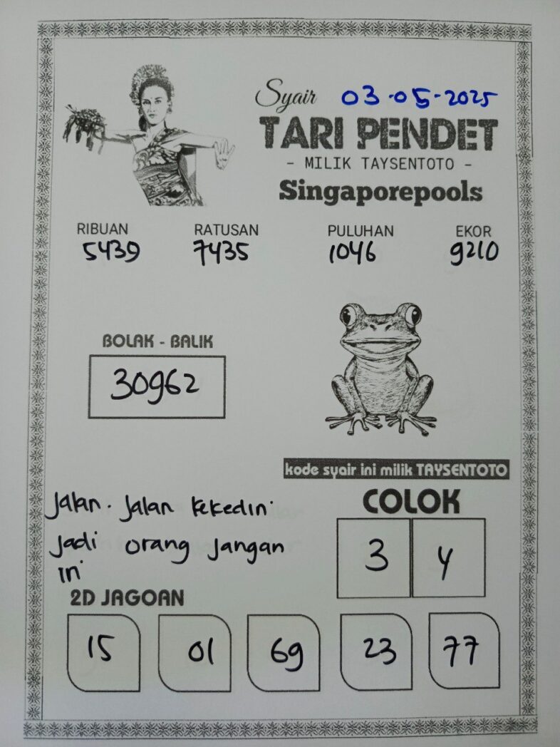 Syair Tari Pendet SGP Hari ini Sabtu, 03 Mei 2025