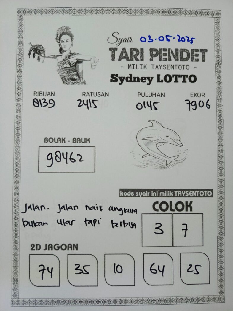 Syair Tari Pendet Sydney Hari ini Sabtu, 03 Mei 2025