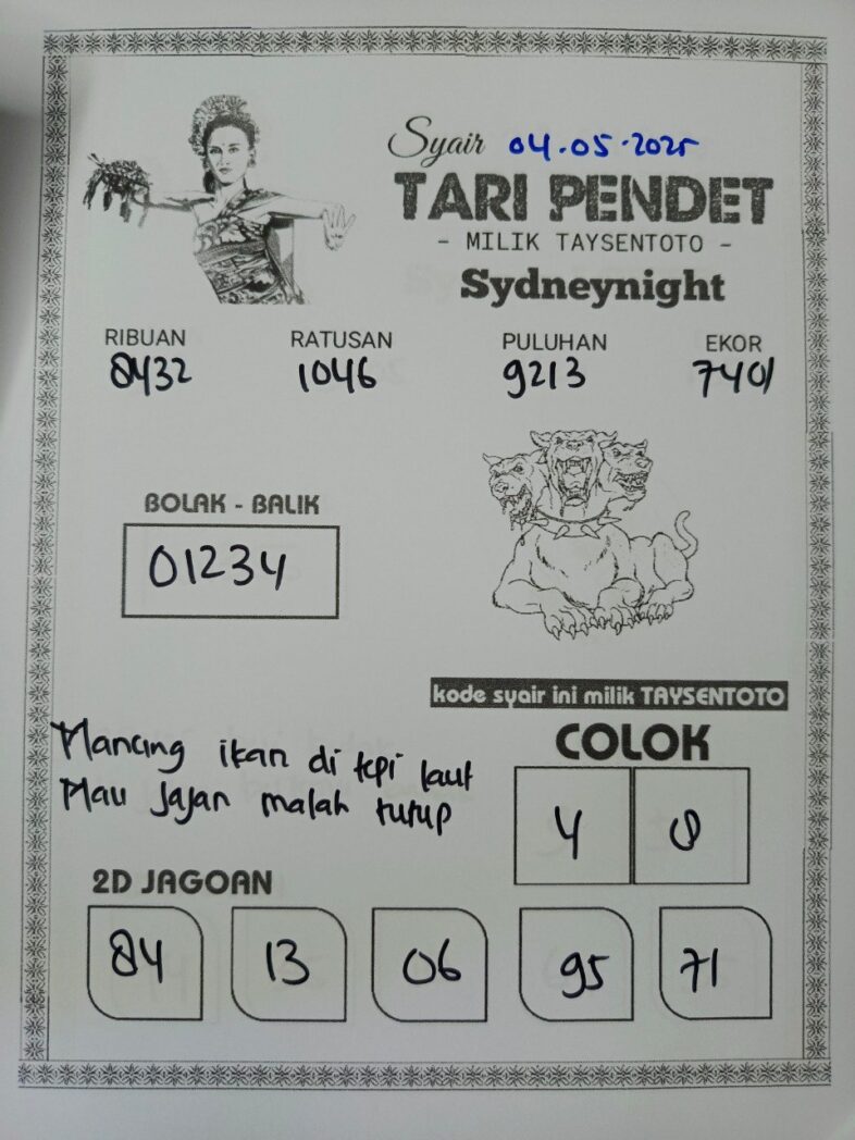 Syair Tari Pendet SydneyNight Hari ini Minggu, 04 Mei 2025