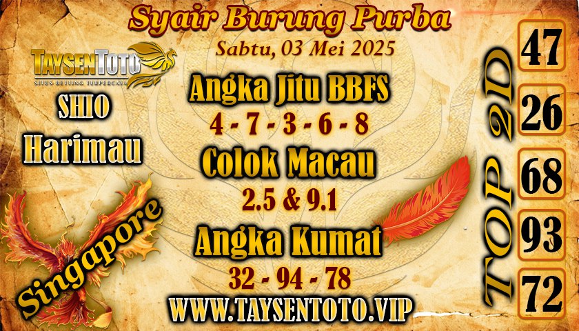 Syair Burung Purba SGP Hari Sabtu, 03 Mei 2025