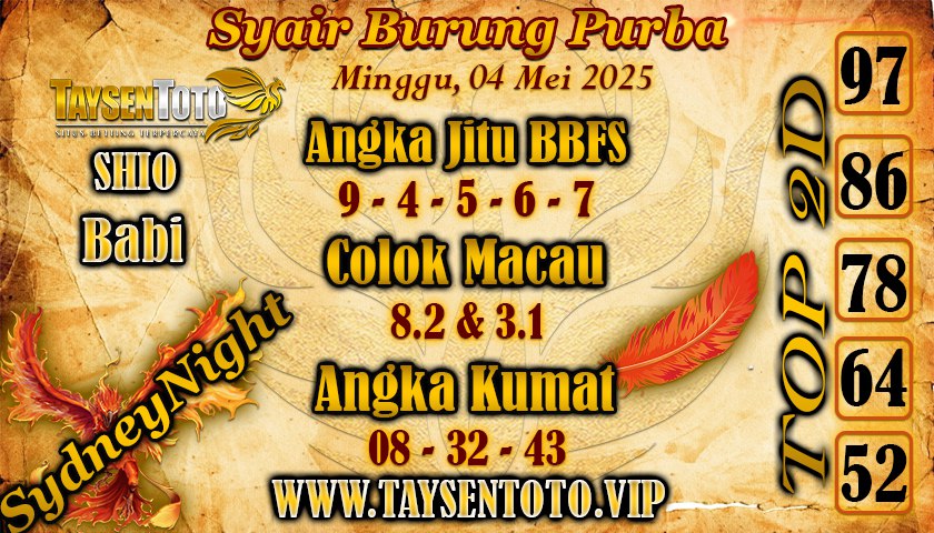 Syair Burung Purba SydneyNight Hari ini Minggu, 04 Mei 2025