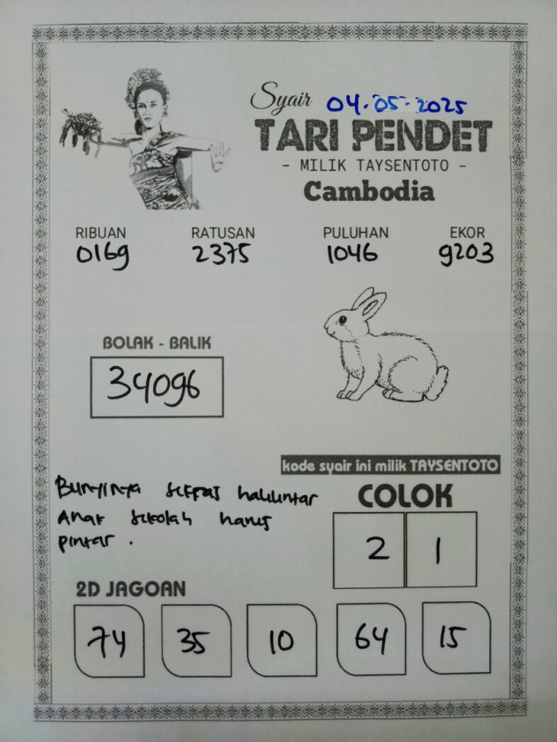 Syair Tari Pendet Cambodia Hari Ini Minggu, 04 Mei 2025