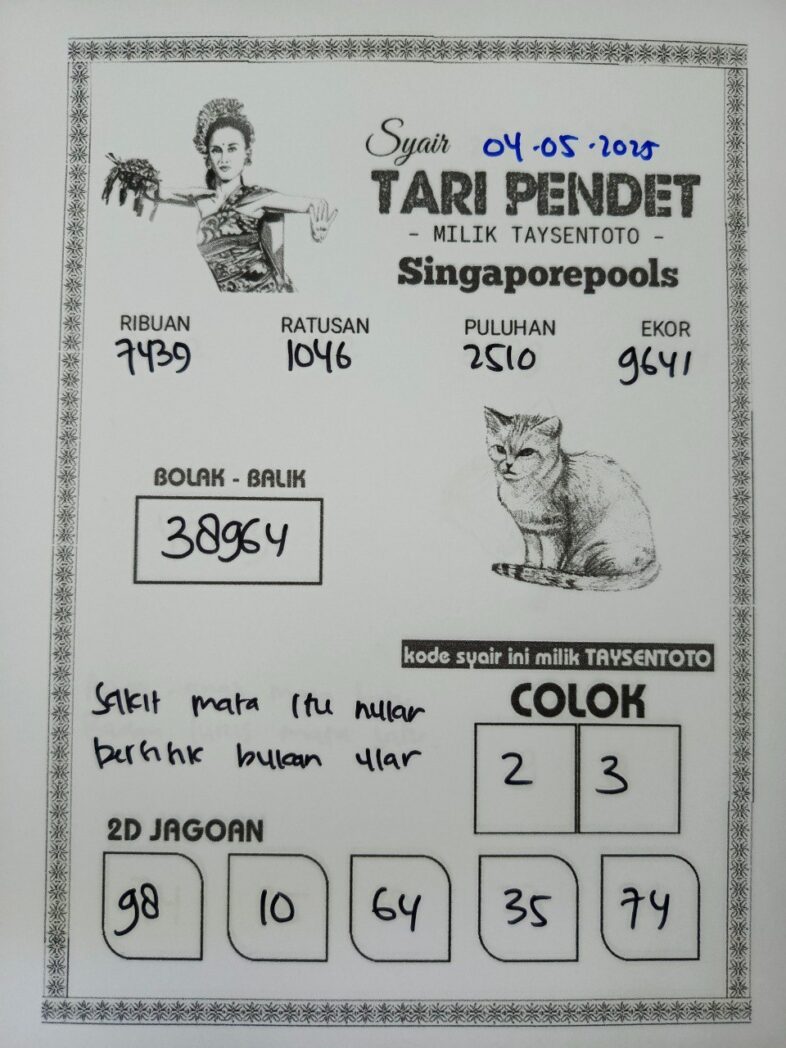 Syair Tari Pendet SGP Hari ini Minggu, 04 Mei 2025