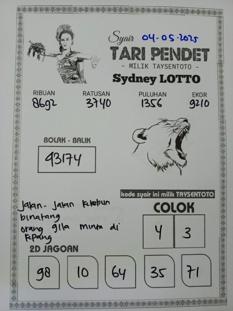 Syair Tari Pendet Sydney Hari ini Minggu, 04 Mei 2025