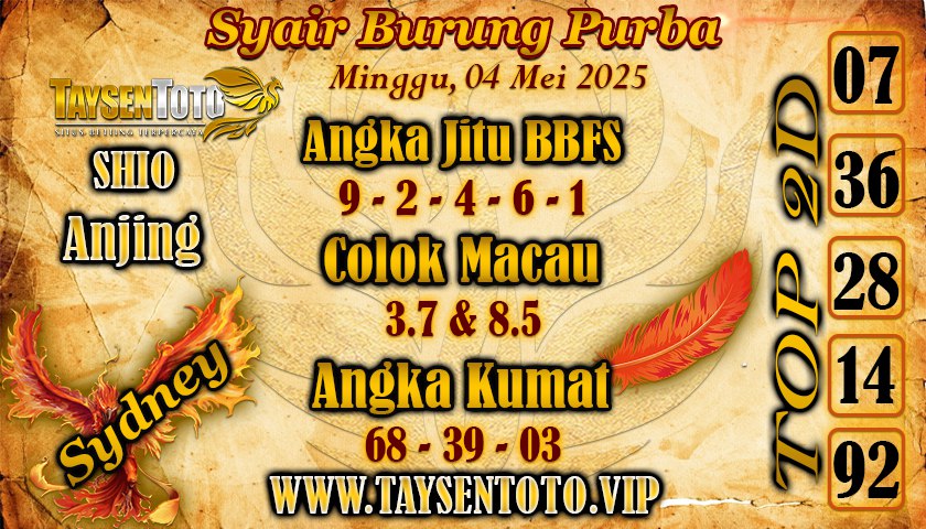 Syair Burung Purba Sydney Hari ini Minggu, 04 Mei 2025