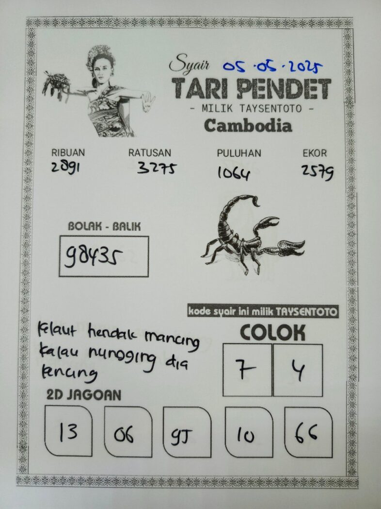 Syair Tari Pendet Cambodia Hari Ini Senin, 05 Mei 2025