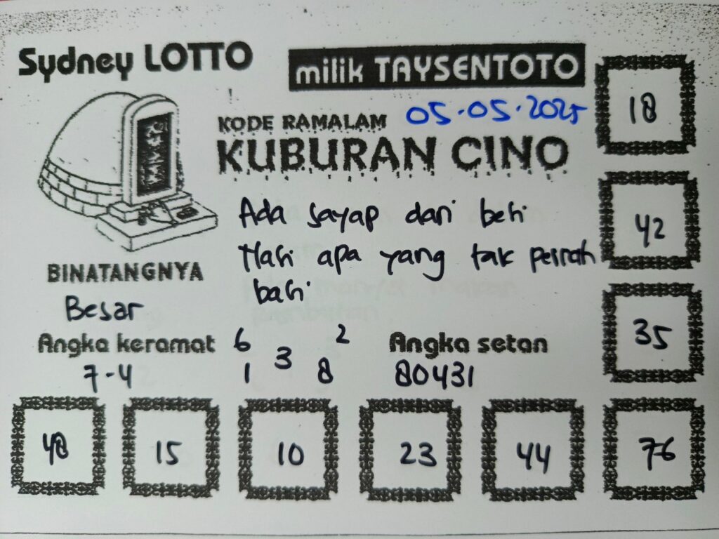 Syair Kuburan Cino Sydney Hari ini Senin, 05 Mei 2025