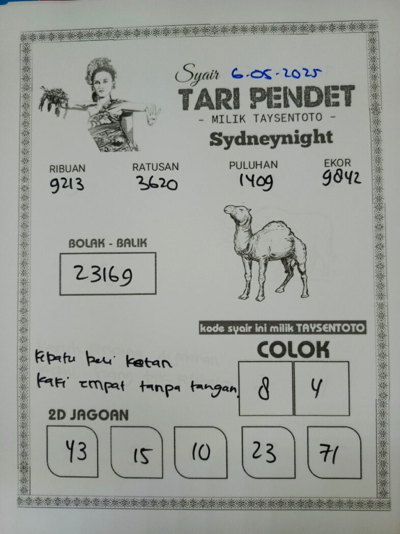Syair Tari Pendet SydneyNight Hari ini Selasa, 06 Mei 2025