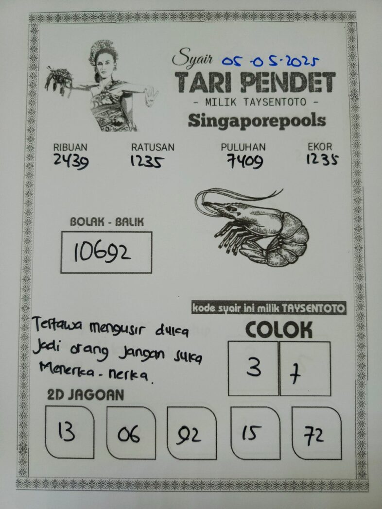 Syair Tari Pendet SGP Hari ini Senin, 05 Mei 2025