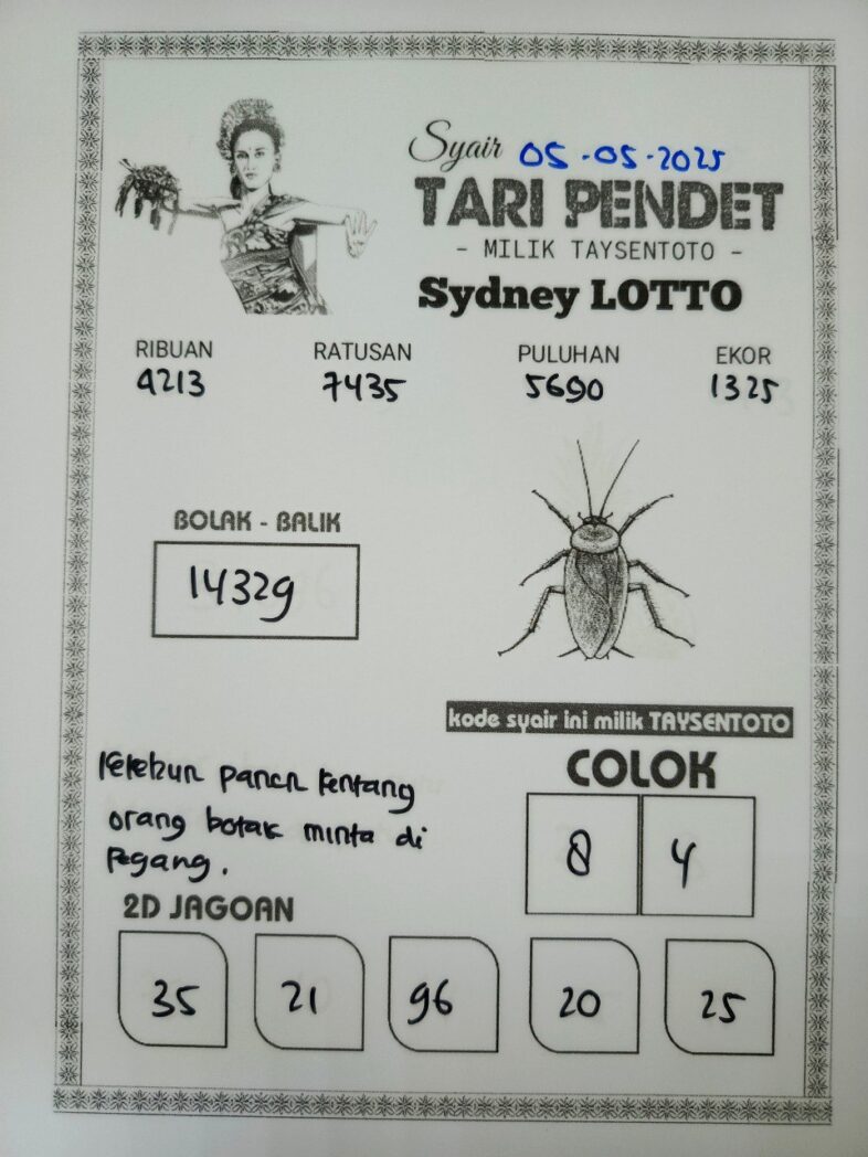 Syair Tari Pendet Sydney Hari ini Senin, 05 Mei 2025