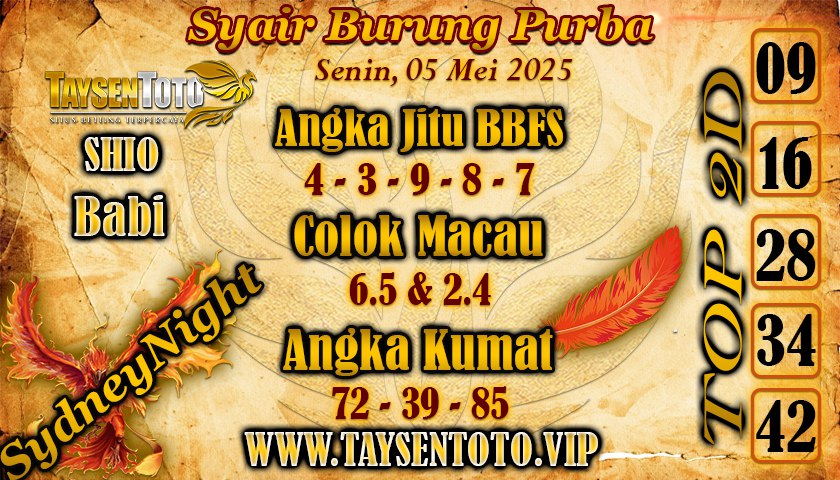 Syair Burung Purba SydneyNight Hari ini Selasa, 06 Mei 2025