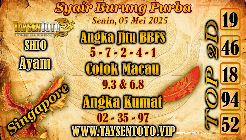 Syair Burung Purba SGP Hari Senin, 05 Mei 2025