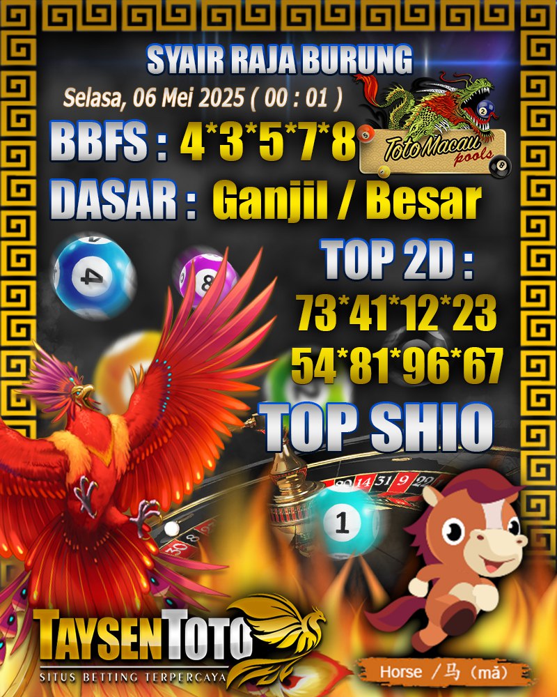 Syair Raja Burung Toto Macau Hari, Selasa, 06 Mei 2025| 00 : 01 WIB