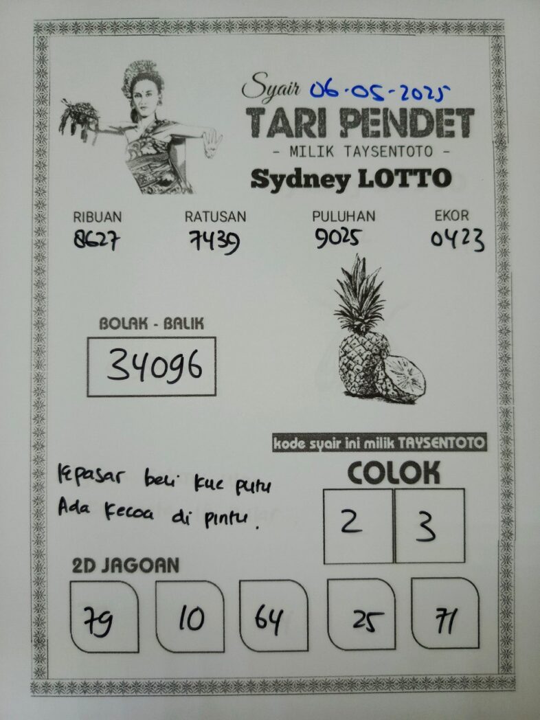 Syair Tari Pendet Sydney Hari ini Selasa, 06 Mei 2025