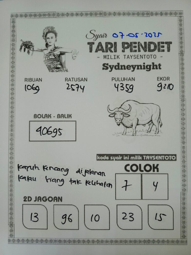 Syair Tari Pendet SydneyNight Hari ini Rabu, 07 Mei 2025
