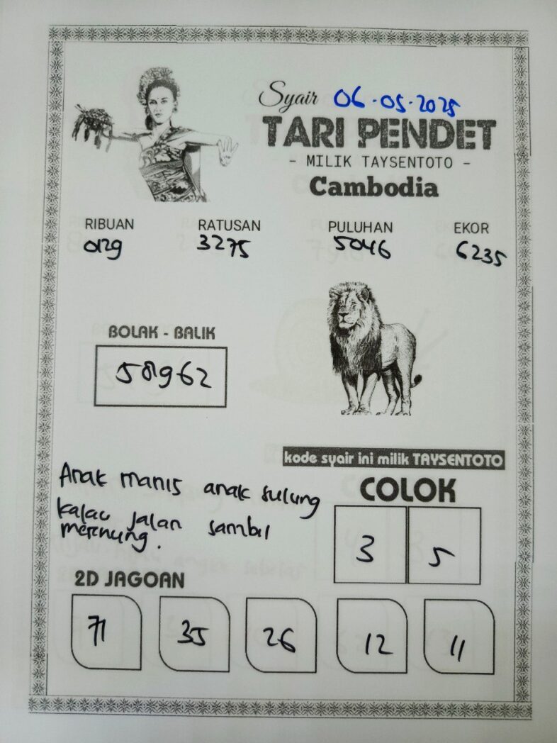 Syair Tari Pendet Cambodia Hari Ini Selasa, 06 Mei 2025