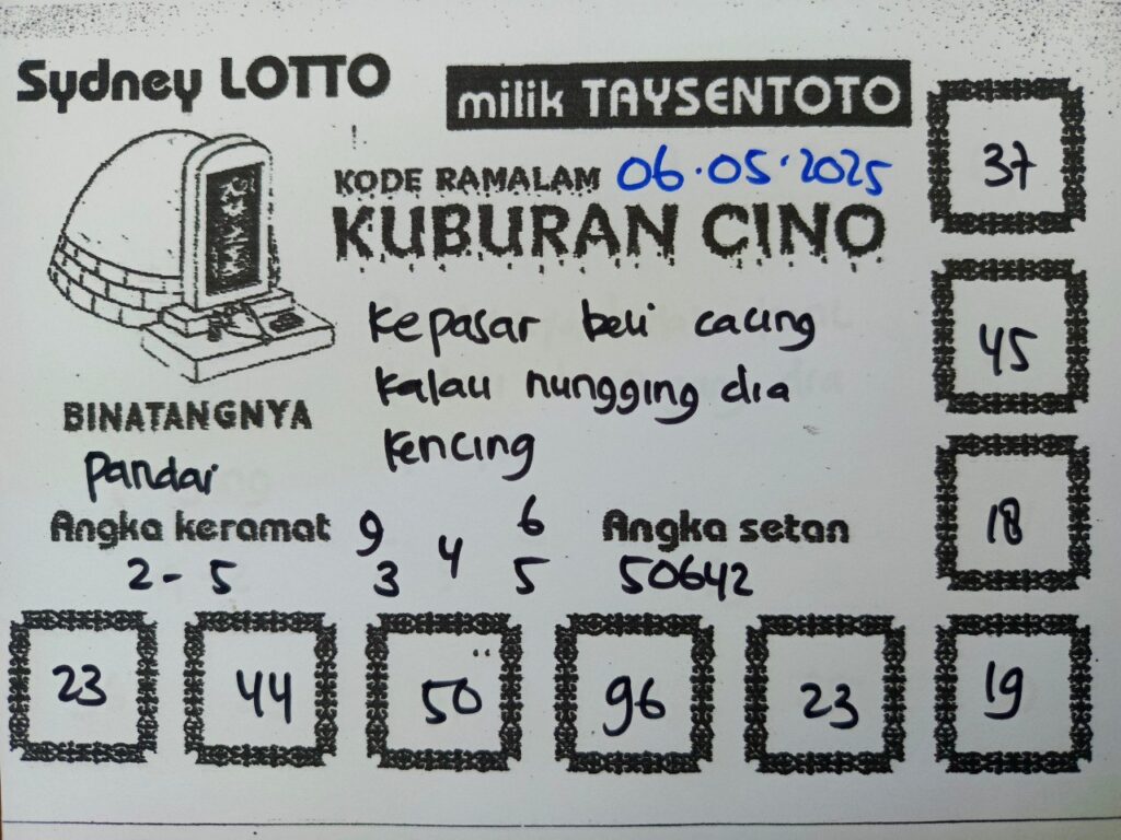 Syair Kuburan Cino Sydney Hari ini Selasa, 06 Mei 2025