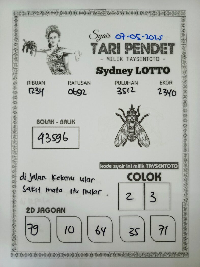 Syair Tari Pendet Sydney Hari ini Rabu, 07 Mei 2025