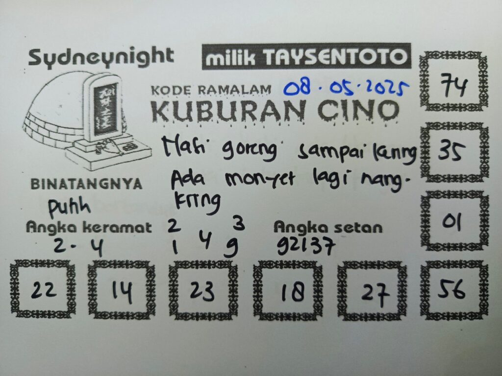 Syair Kuburan Cino SydneyNight Hari ini Kamis, 08 Mei 2025