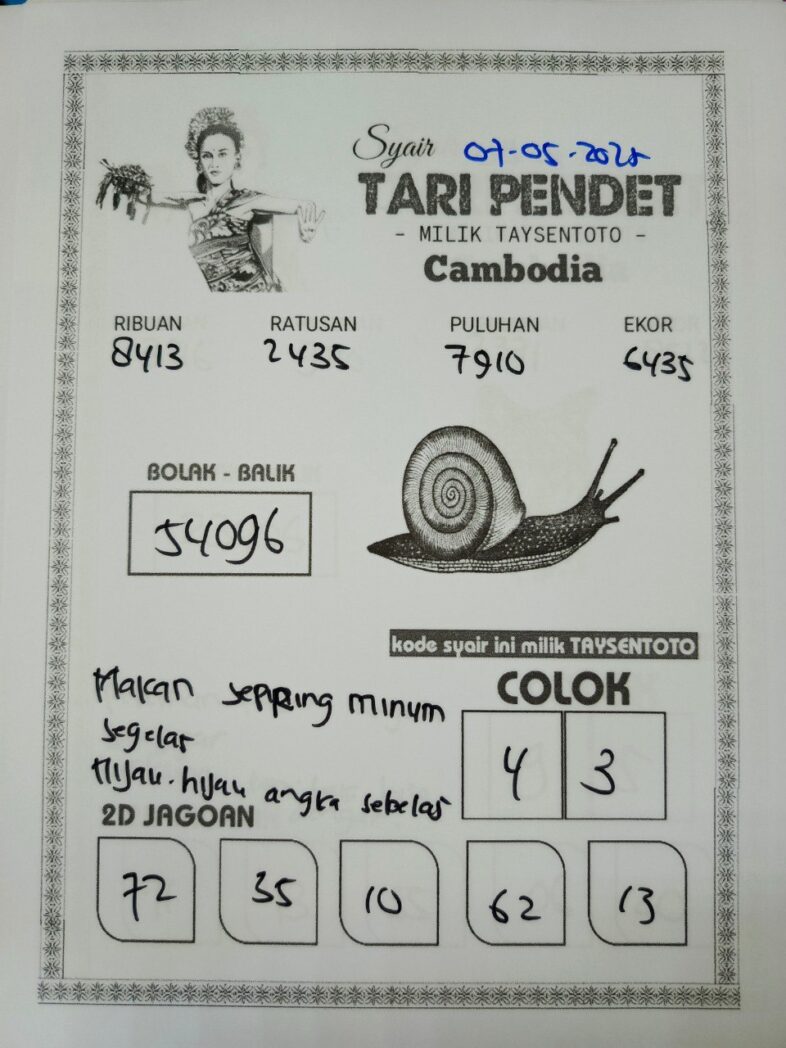 Syair Tari Pendet Cambodia Hari Ini Rabu, 07 Mei 2025