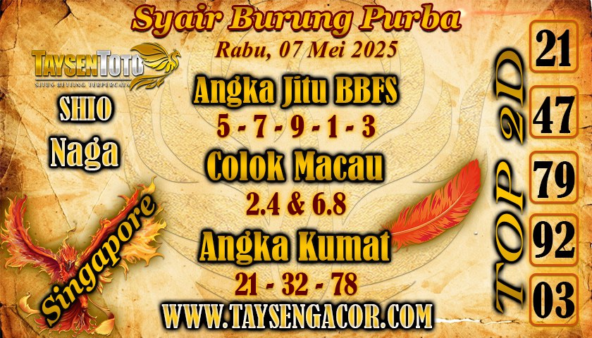 Syair Burung Purba SGP Hari Rabu, 07 Mei 2025