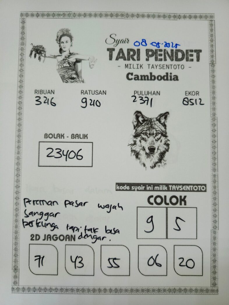 Syair Tari Pendet Cambodia Hari Ini Kamis, 08 Mei 2025