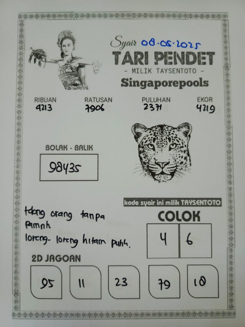 Syair Tari Pendet SGP Hari ini Kamis, 08 Mei 2025