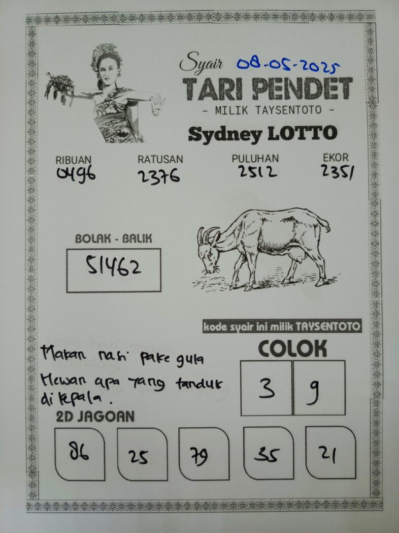 Syair Tari Pendet Sydney Hari ini Kamis, 08 Mei 2025