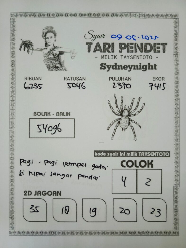 Syair Tari Pendet SydneyNight Hari ini Jumat, 09 Mei 2025