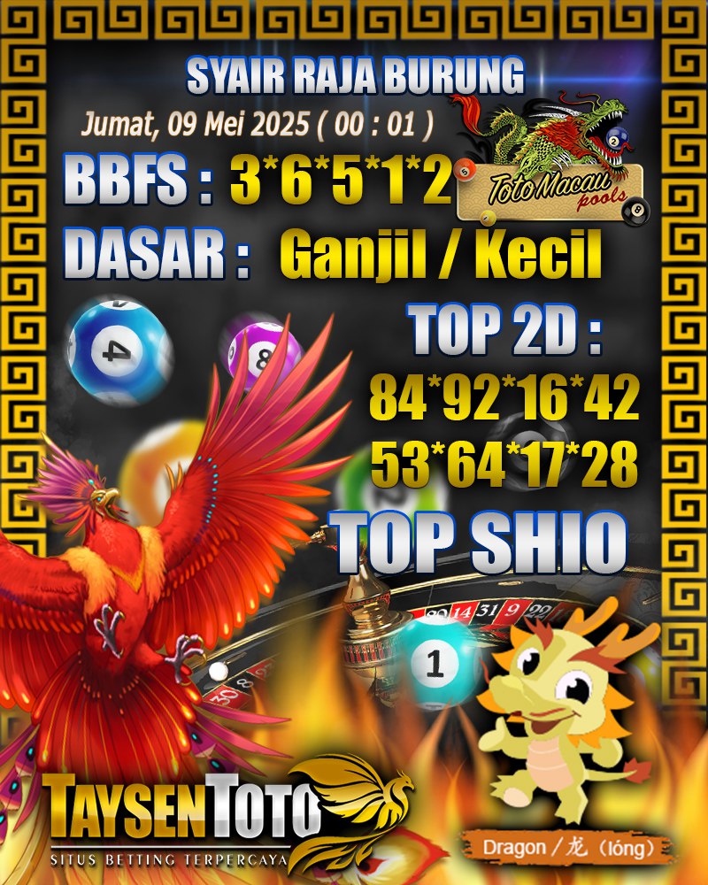 Syair Raja Burung Toto Macau Hari, Jumat, 09 Mei 2025| 00 : 01 WIB