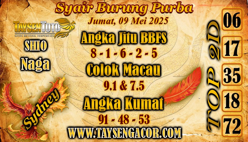 Syair Burung Purba Sydney Hari ini Jumat, 09 Mei 2025