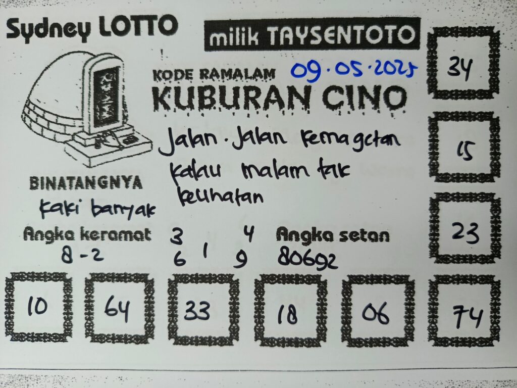 Syair Kuburan Cino Sydney Hari ini Jumat, 09 Mei 2025