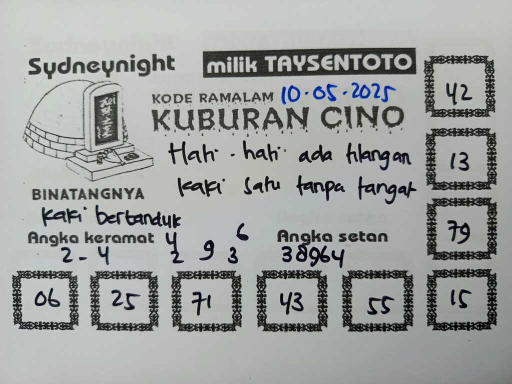 Syair Kuburan Cino SydneyNight Hari ini Sabtu, 10 Mei 2025
