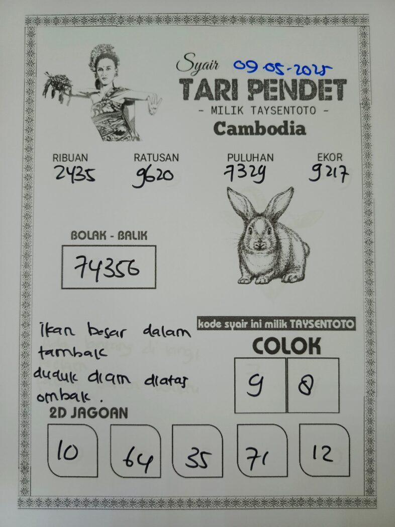 Syair Tari Pendet Cambodia Hari Ini Jumat, 09 Mei 2025