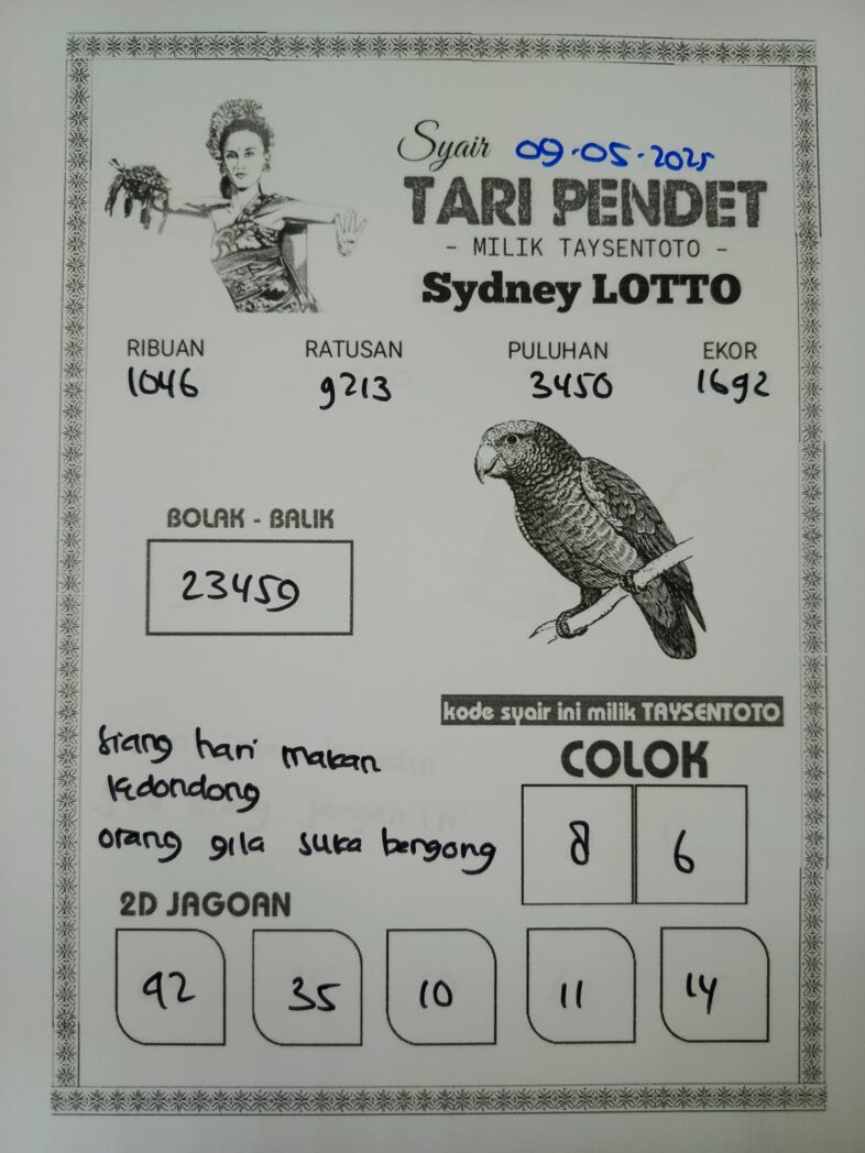 Syair Tari Pendet Sydney Hari ini Jumat, 09 Mei 2025