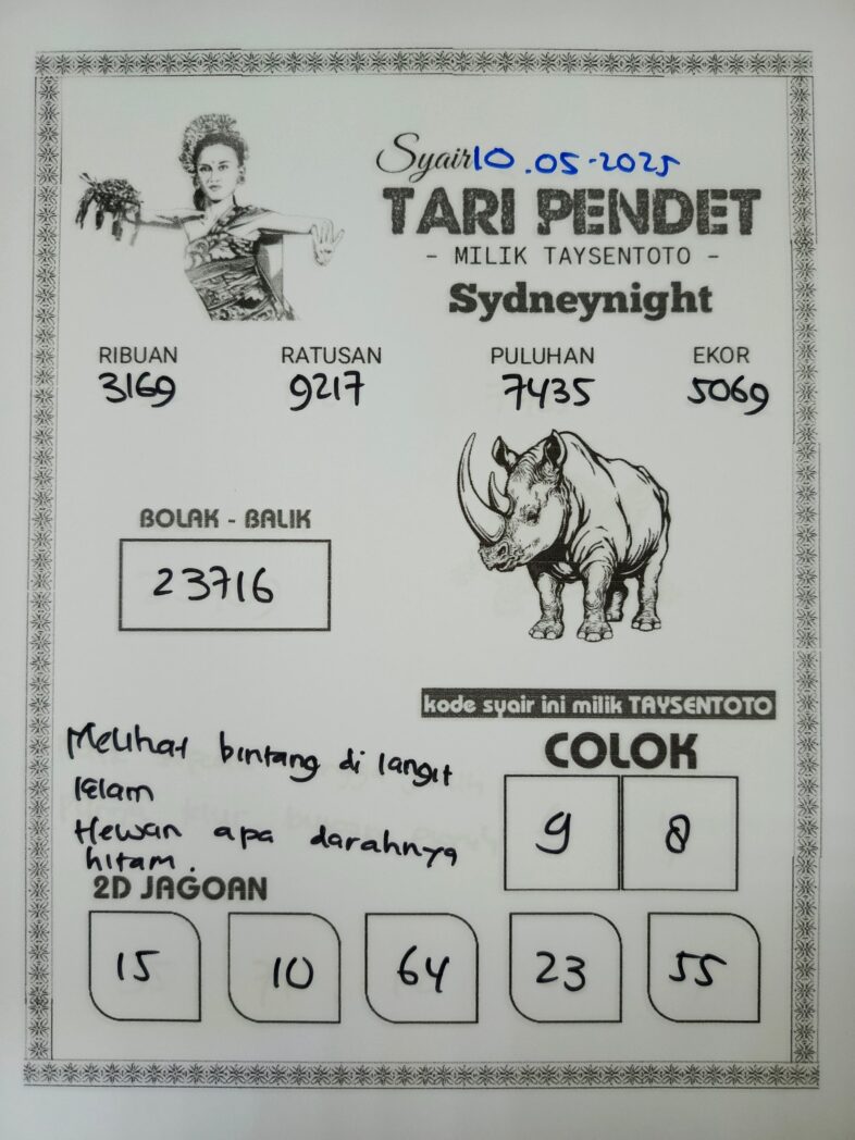 Syair Tari Pendet SydneyNight Hari ini Sabtu, 10 Mei 2025