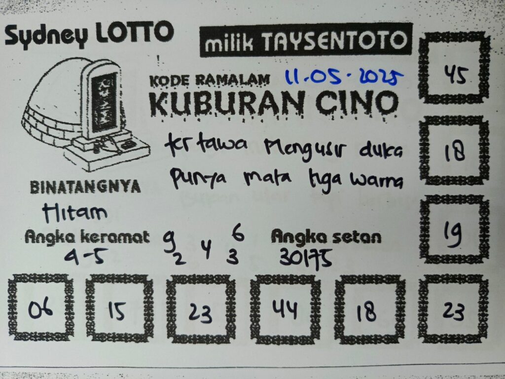 Syair Kuburan Cino Sydney Hari ini Minggu, 11 Mei 2025
