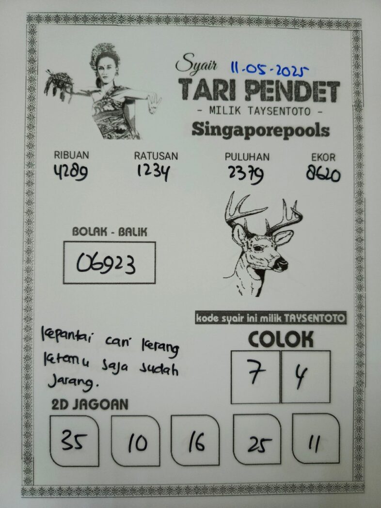 Syair Tari Pendet SGP Hari ini Minggu, 11 Mei 2025