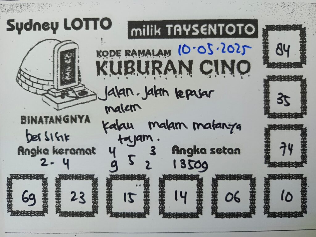 Syair Kuburan Cino Sydney Hari ini Sabtu, 10 Mei 2025